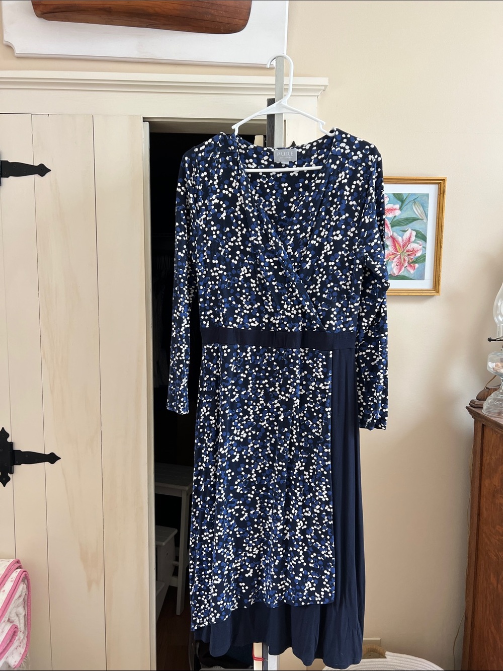 Pure Collection Navy Floral Wrap-Style Long Sleeve Dress